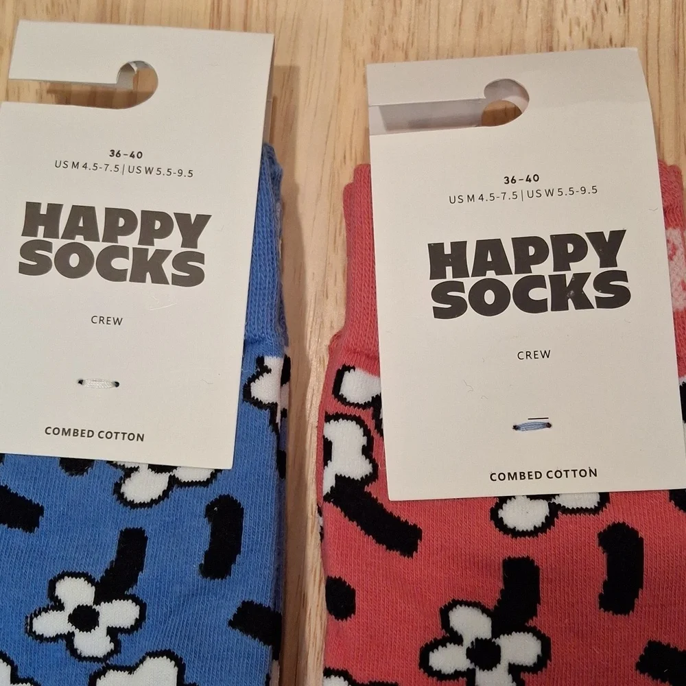 Happy Socks Crew Sock Bundle- Blue & Pink Floral Pattern